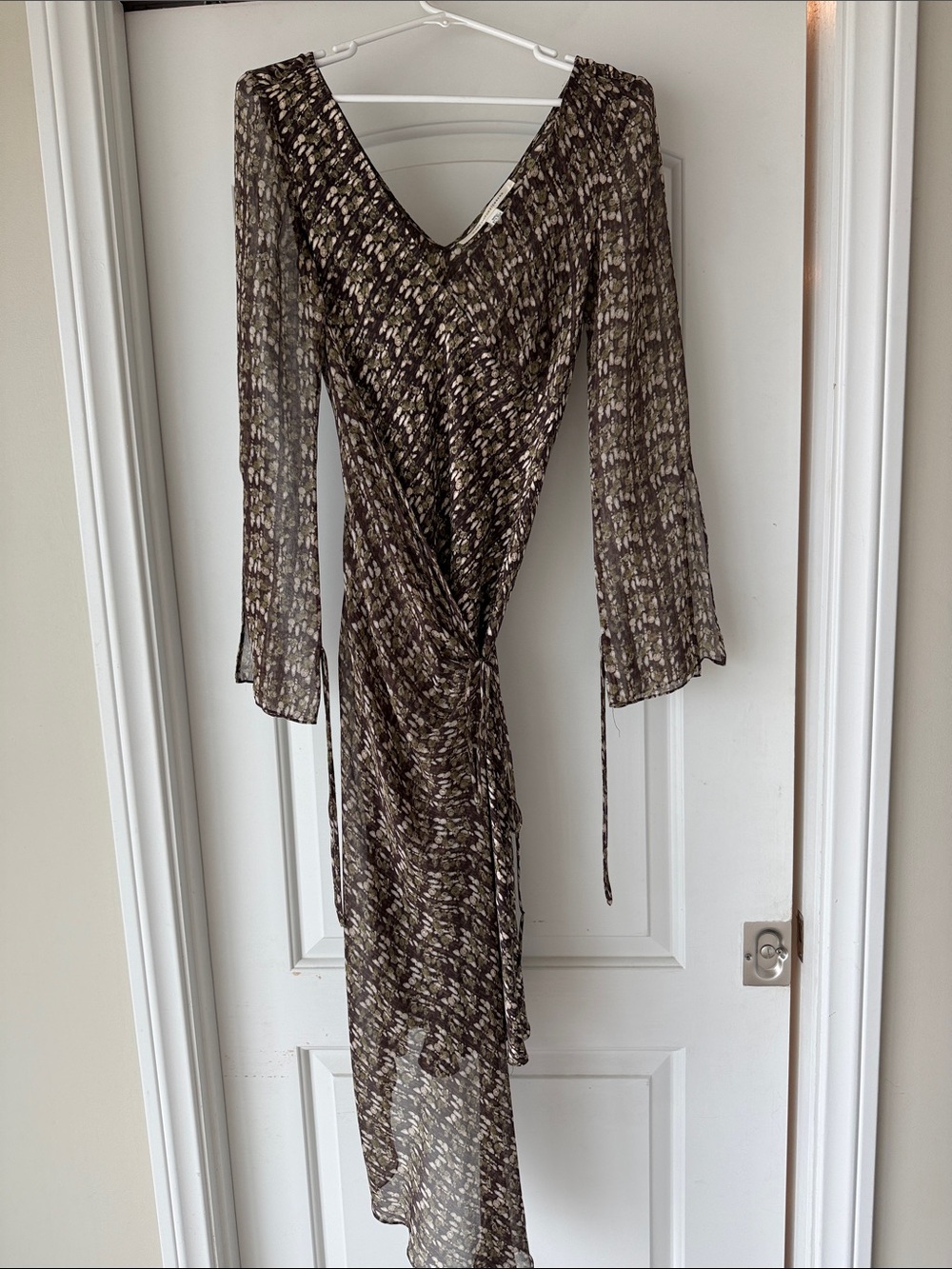 Diane Von Furstenberg Brown/Olive Green Patterned Wrap Midi Dress